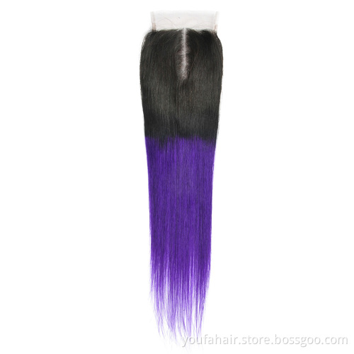 Virgin Brazilian Human Straight Hair Ombre Two Tone Pre Plucked 4x4 1b 27 Transparent Swiss Lace Closure with Baby Hair Bundles